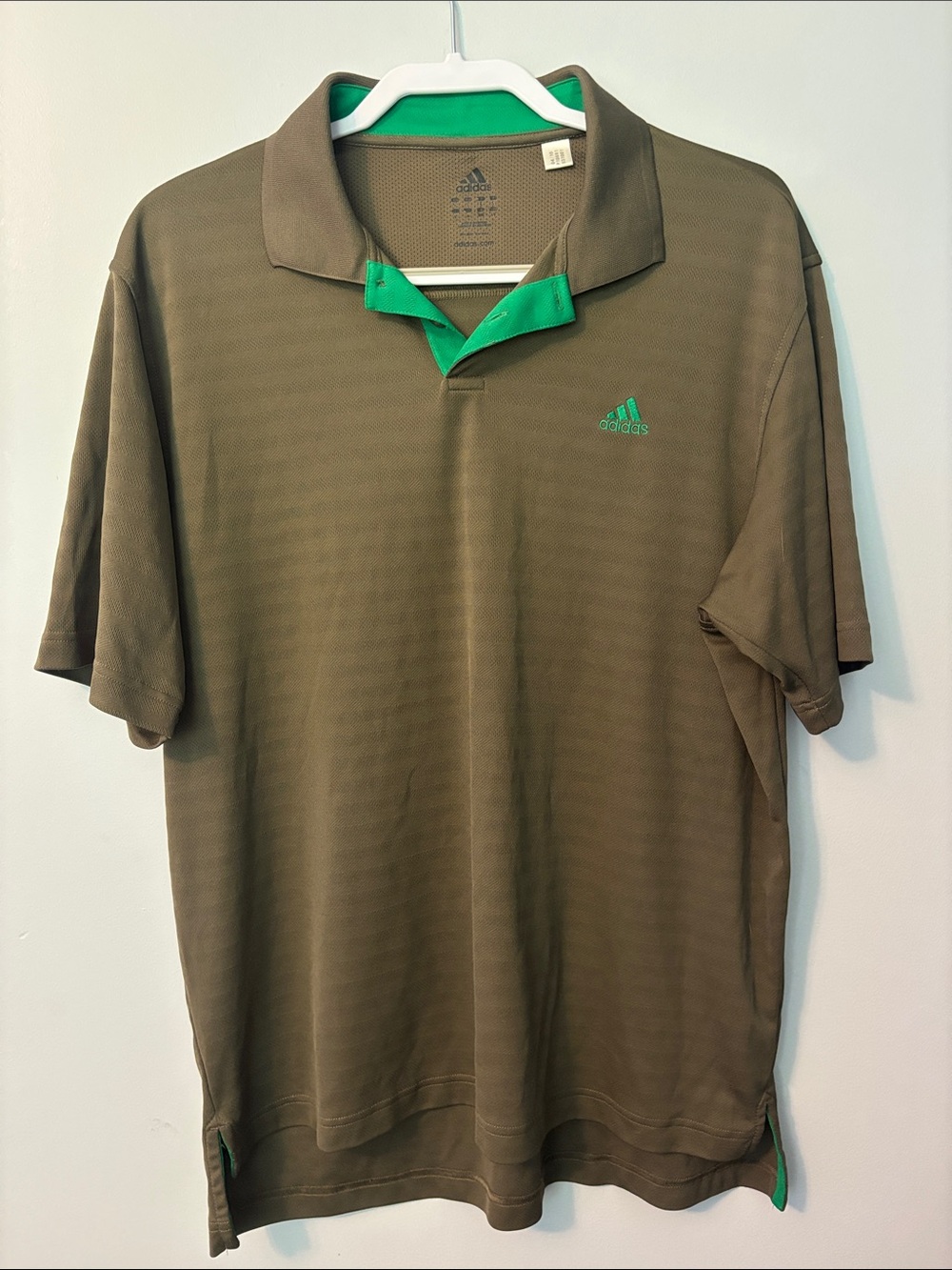 adidas Men’s Olive Green Polo with Bright Green Trim